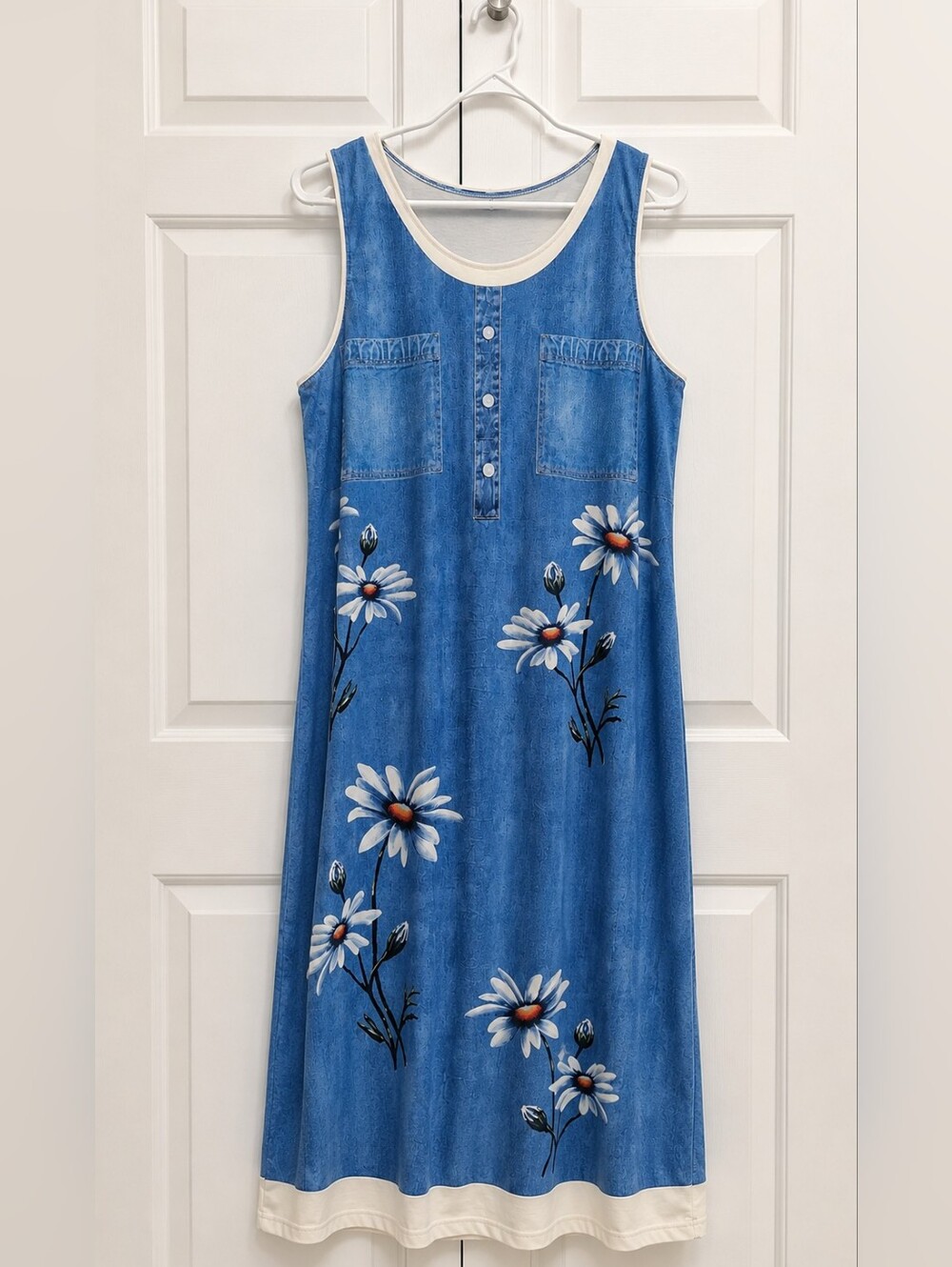 BLUE DAISY Print Sleeveless Midi Dress